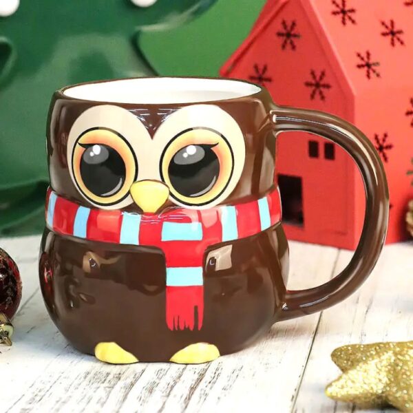 Hand Drawn Owl Wearing Scarf Cup