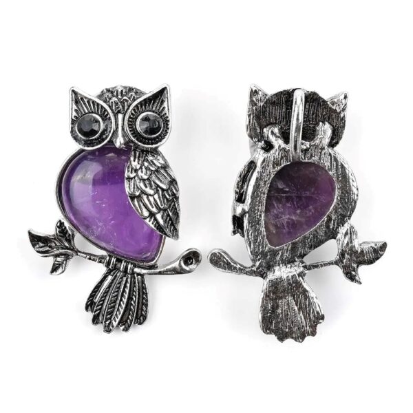 NECK-02 Crystal Stone Owl Pendant Necklace-DETAIL