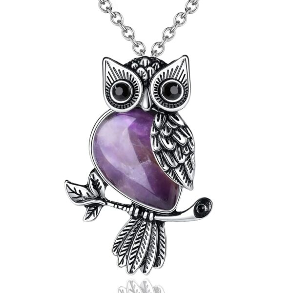 NECK-02 Crystal Stone Owl Pendant Necklace-DETAIL