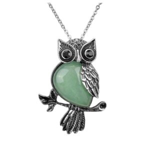 NECK-02 Crystal Stone Owl Pendant Necklace-DETAIL