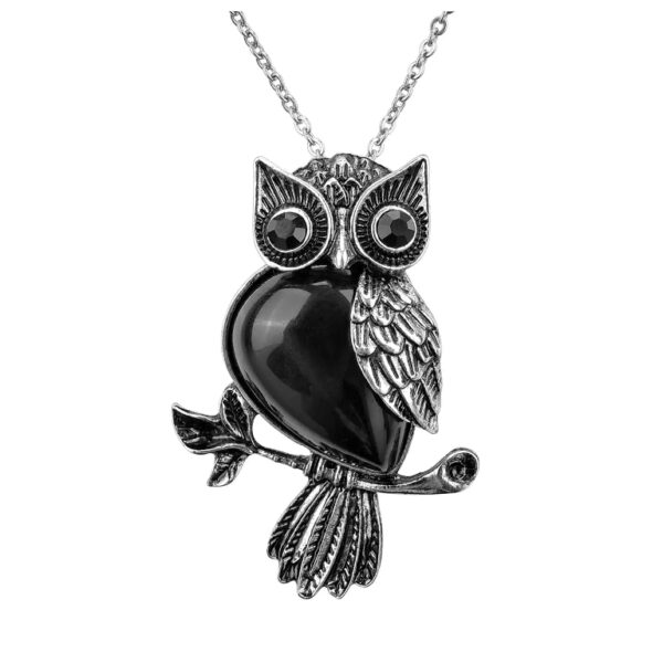 NECK-02 Crystal Stone Owl Pendant Necklace-DETAIL