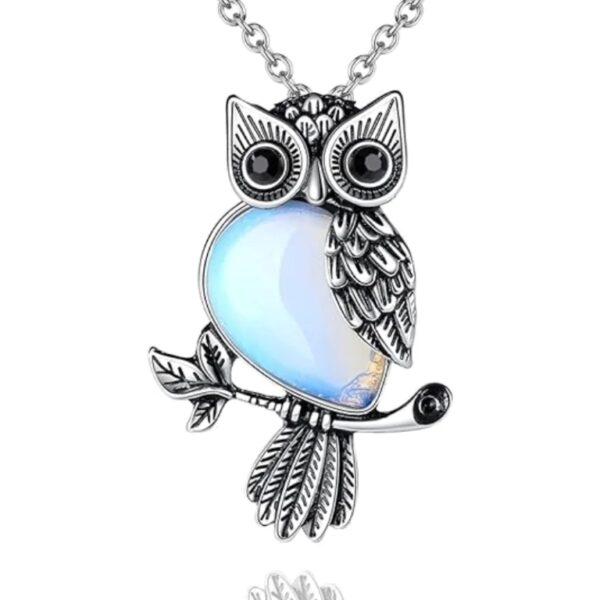 NECK-02 Crystal Stone Owl Pendant Necklace-DETAIL