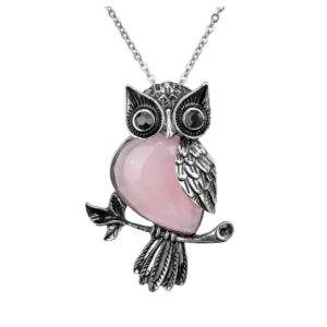 NECK-02 Crystal Stone Owl Pendant Necklace-DETAIL