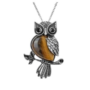 NECK-02 Crystal Stone Owl Pendant Necklace-DETAIL