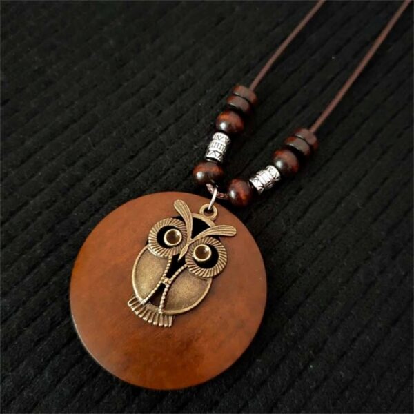 Owl Necklace With Wood Pendant