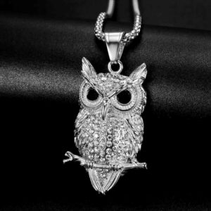 NECK-09 Stainless Steel Titanium Owl Necklace-SIZE