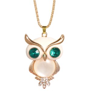 Green Eye Pearl Owl Necklace