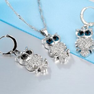 Shining Full Owl Necklace Keychain Set