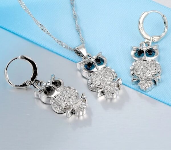 Shining Full Owl Necklace Keychain Set