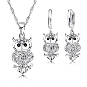 Shining Full Owl Necklace Keychain Set