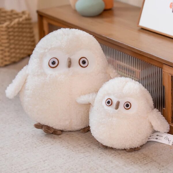 Cute White Fat Fuzzy Owl Plush