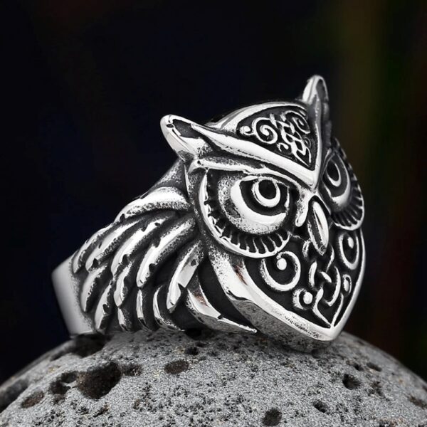 Stainless Steel Odin Owl Head Ring