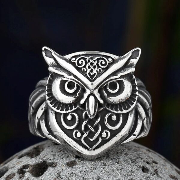 Stainless Steel Odin Owl Head Ring