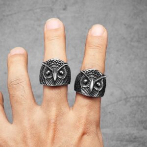 Stainless Steel Rock Owl Ring