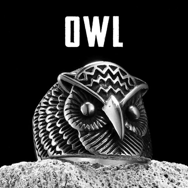 Stainless Steel Rock Owl Ring