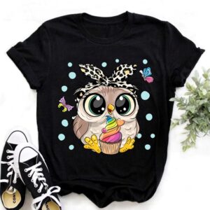 SHIRT-01 Cute Owl Wear Leopard Bandana Shirt-BLACK